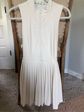 Prince Sleeveless Zip-Front Pleated White Athletic Dress
